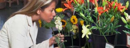 Floristería Landare persona observando flores